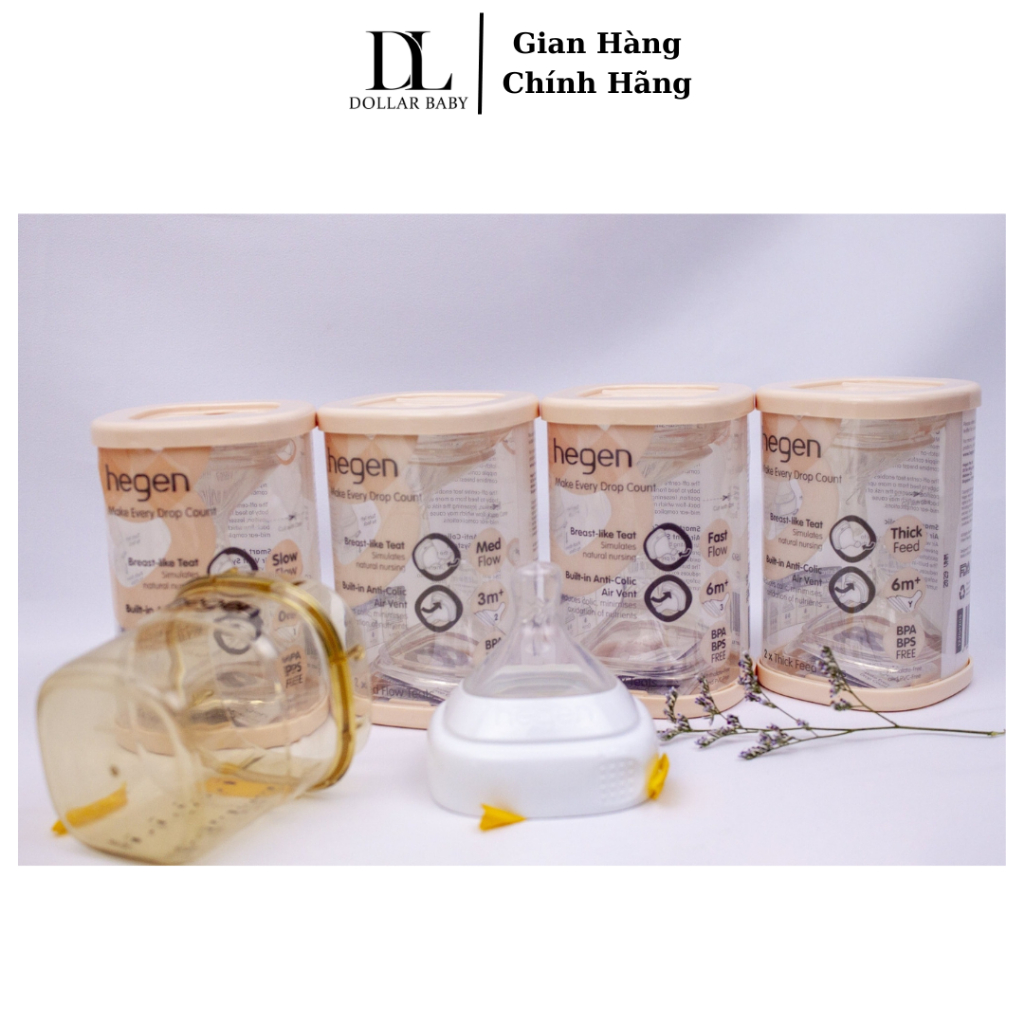 Núm Ty Thay Thế Bình Sữa Hegen Hộp 2 Cái - Hàng Chính Hãng Đầy Đủ Tem Chính Ngạch