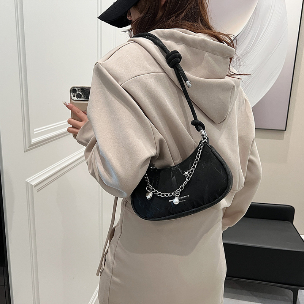 Túi đeo chéo nữ thời trang PALAMA túi xách tay da nhung phối dây xích size 22cm sang chảnh K239