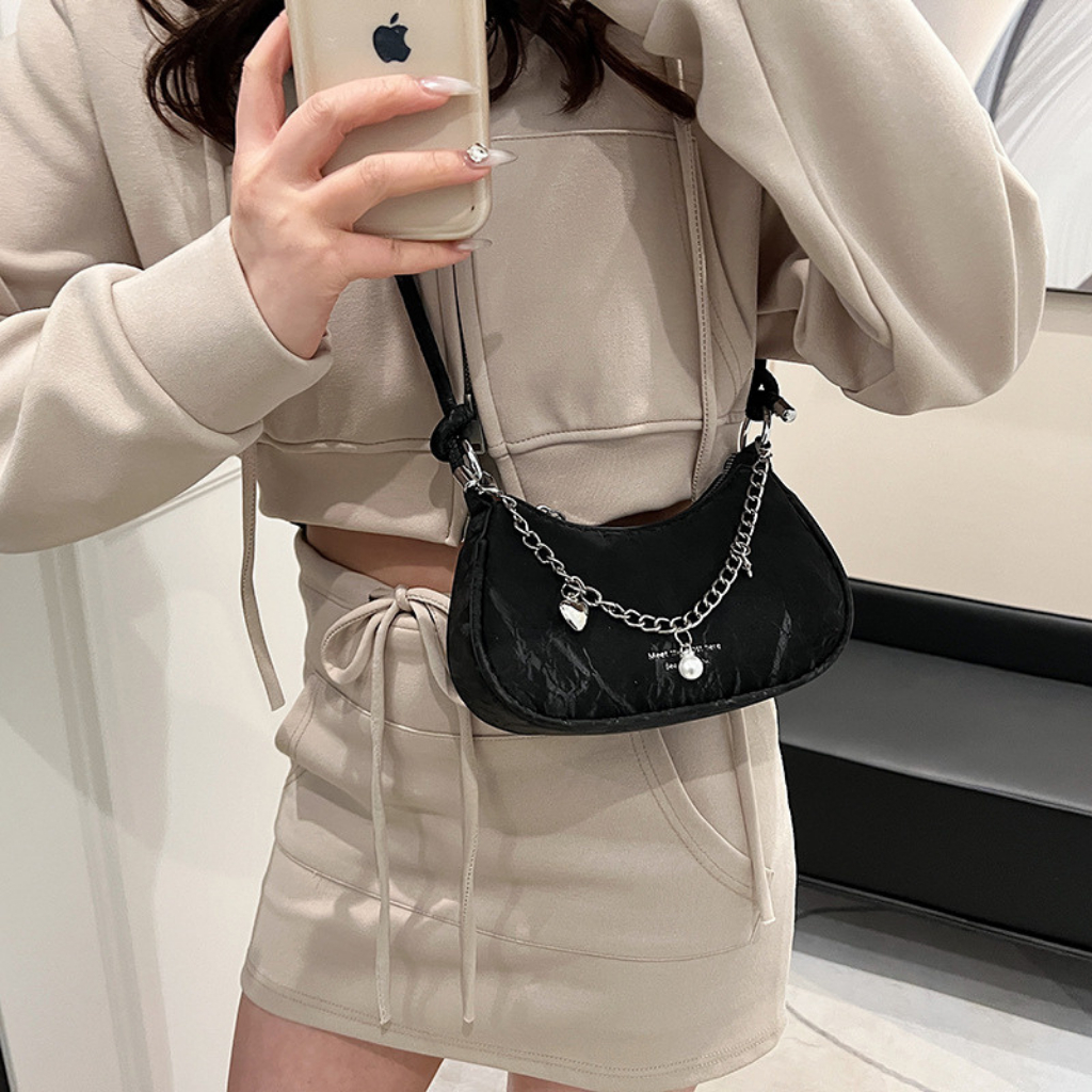 Túi đeo chéo nữ thời trang PALAMA túi xách tay da nhung phối dây xích size 22cm sang chảnh K239