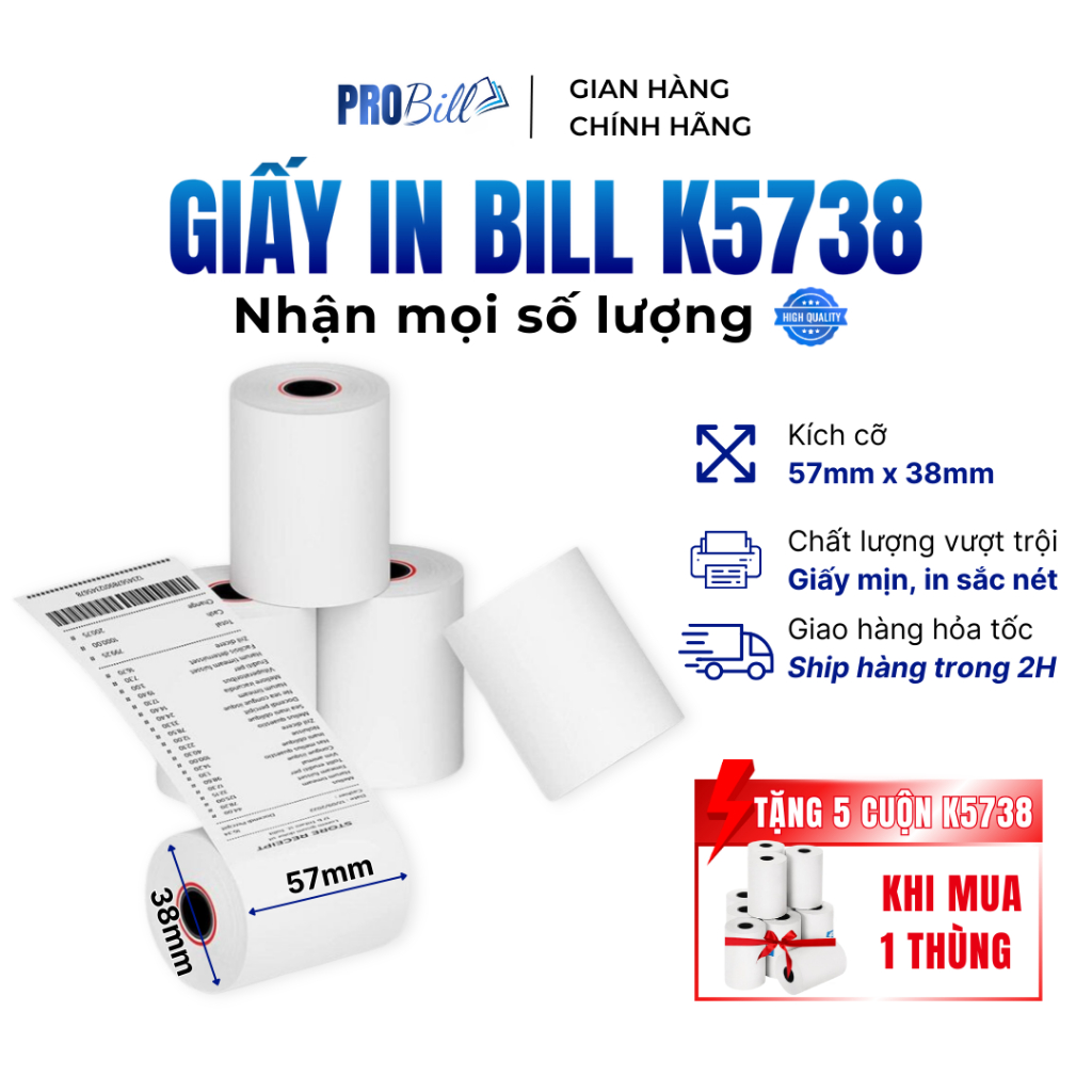 [Giấy in bill KT57-38] GIẤY IN NHIỆT IN BILL 57x38mm