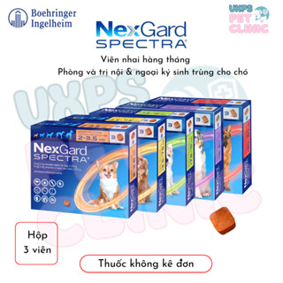 Nexgard Spectra - Viên Nhai Diệt Ve Rận, Ghẻ (Demodex, Sarcoptes, Otodectes), Tẩy Giun (Hộp 3 Viên)