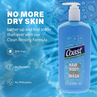Sữa Tắm Gội Coast Mỹ 2in1 Hair And Body Cho Nam Chai 532ml - 946ml Hàng Nhập Mỹ Làm Sạch Cơ Thể Bụi Bẩn Cung Cấp Độ Ẩm