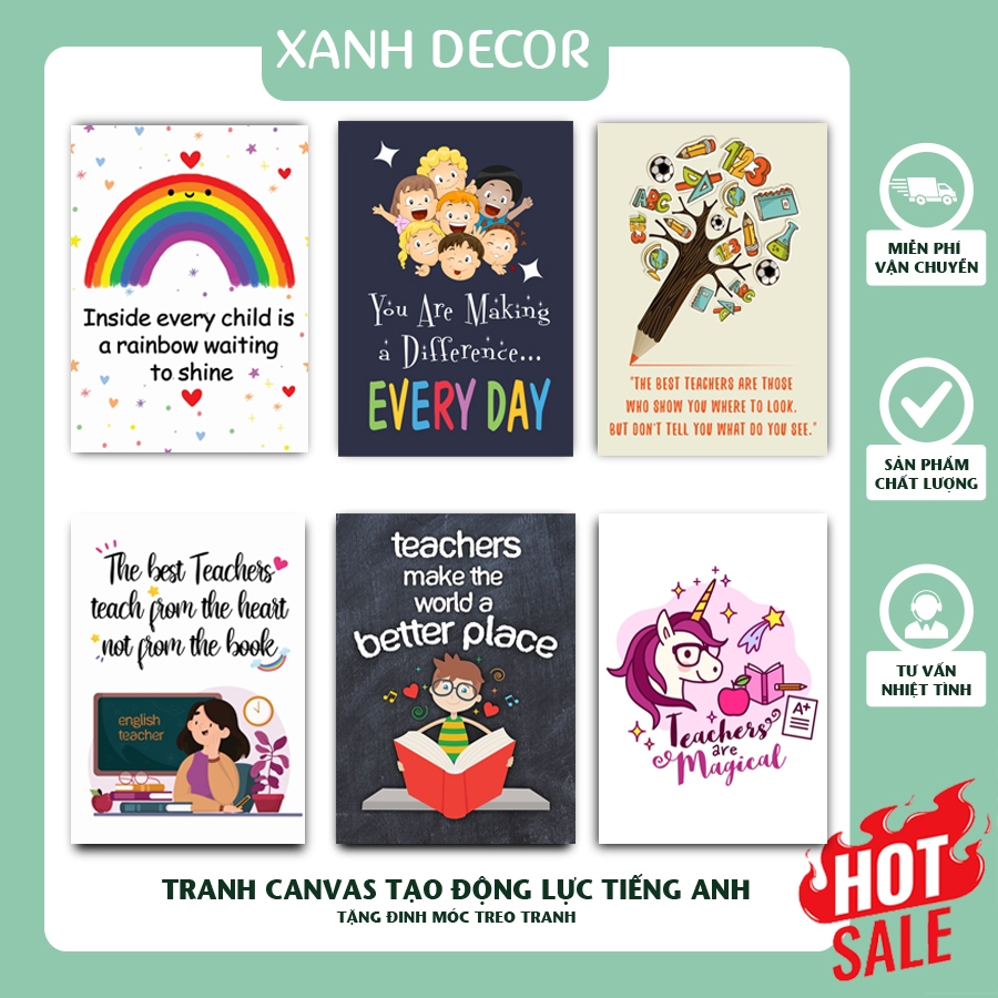 Tranh vải  canvas gồm khung treo tường trang trí tạo động lực tiếng anh,tranh treo tường khẩu hiệu s