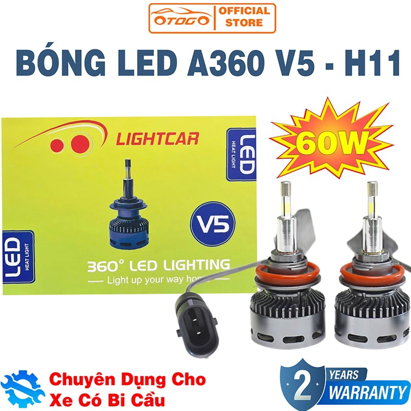 Bóng LED A360 V5 Chân H11 60W | Chuyên Dụng Cho Xe Có Bi Cầu
