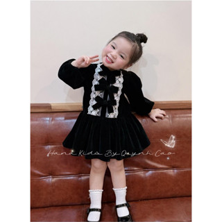   Hàng Chính Chủ  Váy Nhung BabyDoll Phối Nơ Ren Màu Đen Phong Cách Hàn Quốc Cho Bé Gái Siêu Xinh 