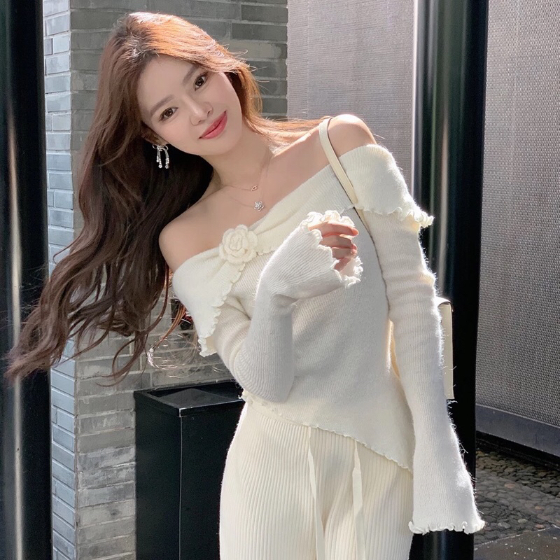 Áo Len tiểu thư trễ vai - Set váy áo outfit Tết du xuân A347 | BigBuy360 - bigbuy360.vn