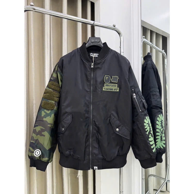 ⚜️[Cao cấp - Loại 1] Áo Khoác Bape Camo Dáng Bomber 2 Lớp Trần Bông Phối Tay Áo Xanh Quân Đội - Áo K