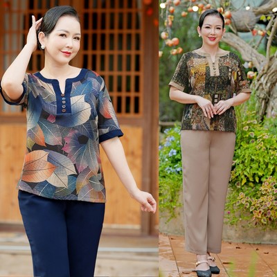 GOTI - Bộ Trung Niên Nữ Chất Lụa Cao Cấp Siêu Mát Mặc Lễ Tết Thoải Mái Bigsize Quà Tặng Mẹ 3357 3358