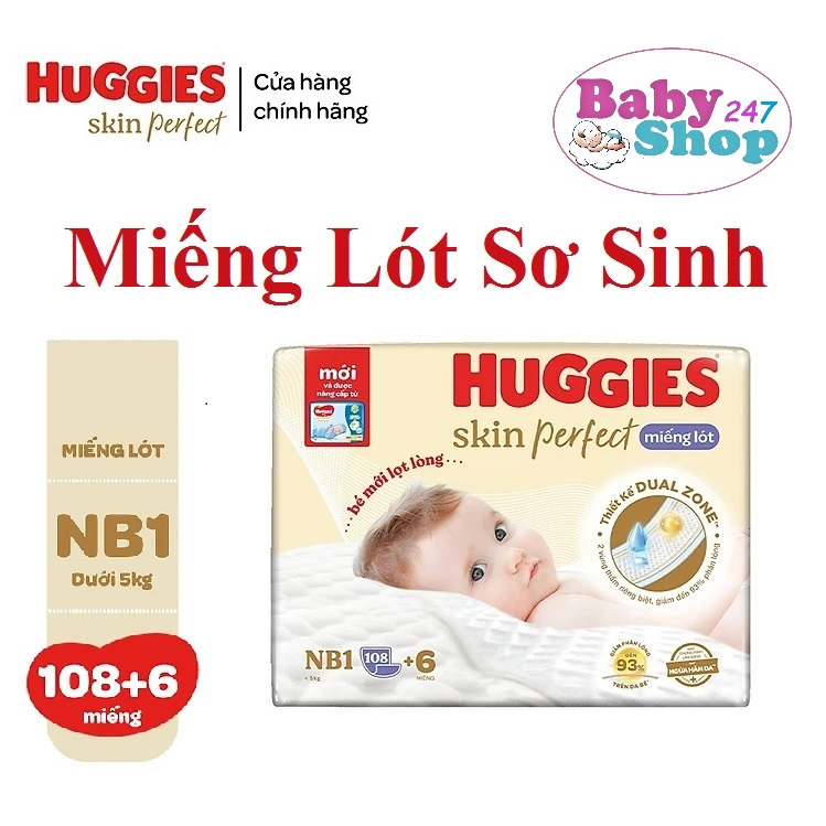 Miếng Lót Sơ Sinh Huggies Skin Perfect NB1 108+6 Miếng <5kg