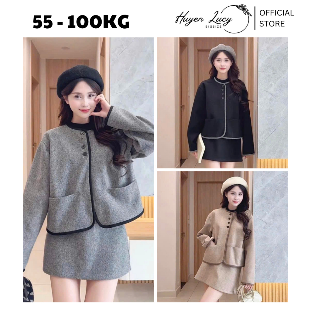  SET DẠ ÉP nữ bigsize áo khoác phối viền cúc dọc kèm váy đi chơi đi làm nhẹ nhàng dễ phối đồ hot trend Huyền Lucy Bigsize 