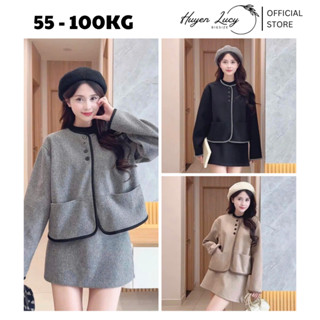 SET DẠ ÉP nữ bigsize áo khoác phối viền cúc dọc kèm váy đi chơi đi làm nhẹ nhàng dễ phối đồ hot trend Huyền Lucy Bigsize