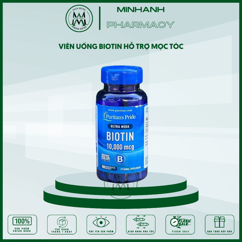 Viên uống mọc tóc, giảm rụng tóc Puritan's Pride Ultra Mega Biotin 10000 mcg 50 viên-100 viên