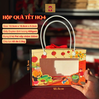 COMBO 10 Hộp Giấy Quà Tết 2025 Đựng 2 Hũ Pet Nắp Nhôm 500ml, Bánh Mứt, Khô Bò, Làm Set Quà Biếu Tết