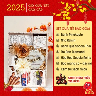 [HOẢ TỐC 2h HCM] Set Hộp Quà Tết 2024 Giàu Sang Phú Quý Tone Nâu - Trắng Khay Gỗ Sang Trọng Để Biếu Tặng