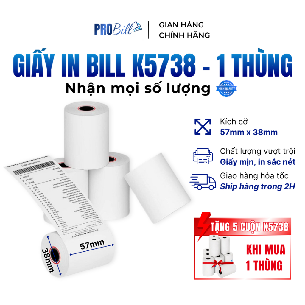 [Giấy in bill KT57-38] GIẤY IN NHIỆT IN BILL 57x38mm - 1 thùng