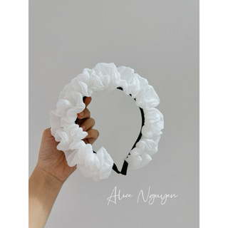 Băng đô tóc nữ bèo nhún xốp phồng phối cùng áo dài Tết