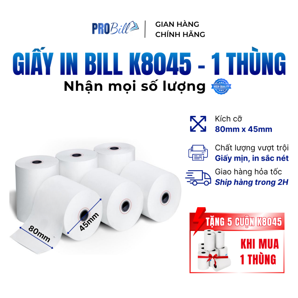 [Giấy in bill KT80-45 ] GIẤY IN NHIỆT IN BILL 80x45mm - 1 thùng