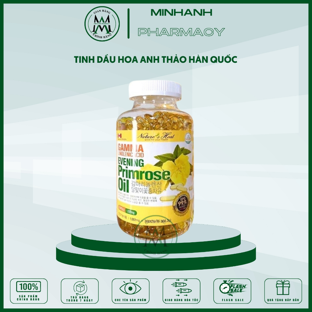 Viên uống hỗ trợ làm đẹp da cân bằng nội tiết tố nữ giảm gãy rụng tóc tinh dầu Hoa Anh Thảo Hàn Quốc Gamma Linolenic