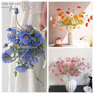  Hoa giả hoa anh túc  hoa lụa decor cao cấp,phụ kiện chụp ảnh trang trí nhà cửa,hoa poppy nhân tạo 