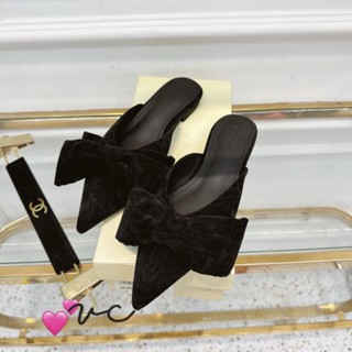 Dép Sục Nơ Mũi Nhọn Da Nhung Mềm Êm Fullbox Cao Cấp