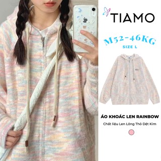   Dệt Kim  Áo khoác Len Lông Thỏ Dệt Kim TIAMO CLOSET Áo Khoác Hoodie Len Cầu Vồng Rainbow WT24F099 