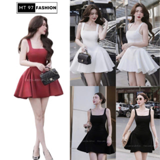 Váy Ngắn 2 Dây Bản To Đầm Body Đỏ Đen Trắng 3 Màu Cổ Vuông Dáng Dài Bồng Xòe Chử A Sang Chảnh Basic Tôn Dáng by MT97