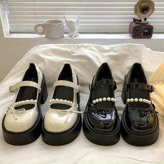   CHÂN GÀY MỎNG ĐẶT LÙI 1SZ  Giày lolita nữ độn đế da bóng quai cài chuỗi ngọc V7 siêu hót 