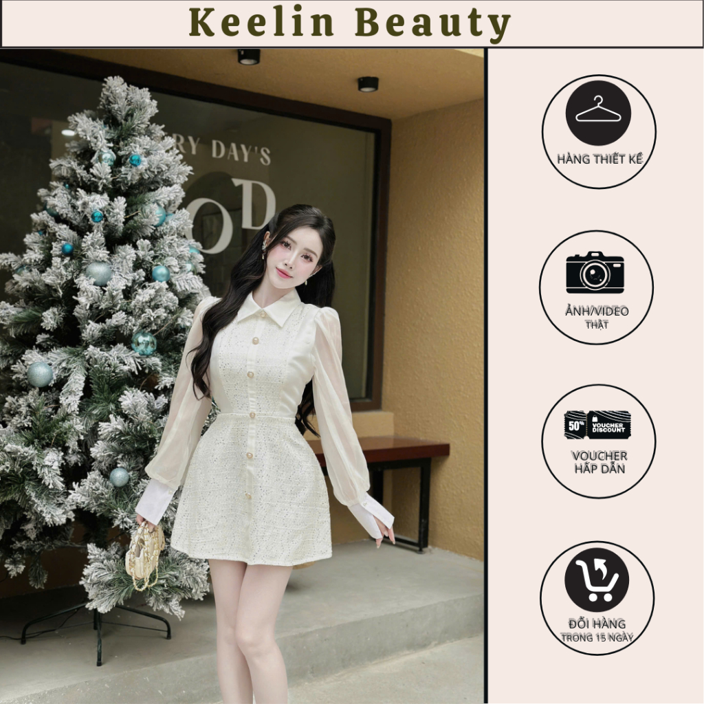 Váy thiết kế dạ kim sa phối tơ khuy ngọc thiết kế sang chảnh nữ KEELIN BEAUTY N186
