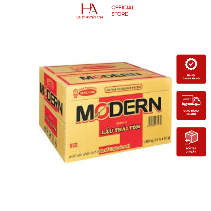 Thùng mì ly Modern, mì cốc Modern hương vị lẩu thái tôm chua cay date mới nhất