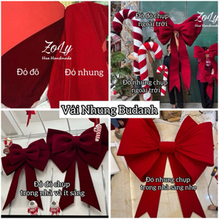   1 mét  Vải nhung đỏ decor làm nơ khổng lồ khăn trải bàn rèm treo lễ tết 