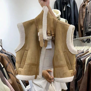 Áo khoác gile da lộn nữ lót lông cao cấp 4 màu basic trẻ trung cá tính phong cách Hàn Quốc