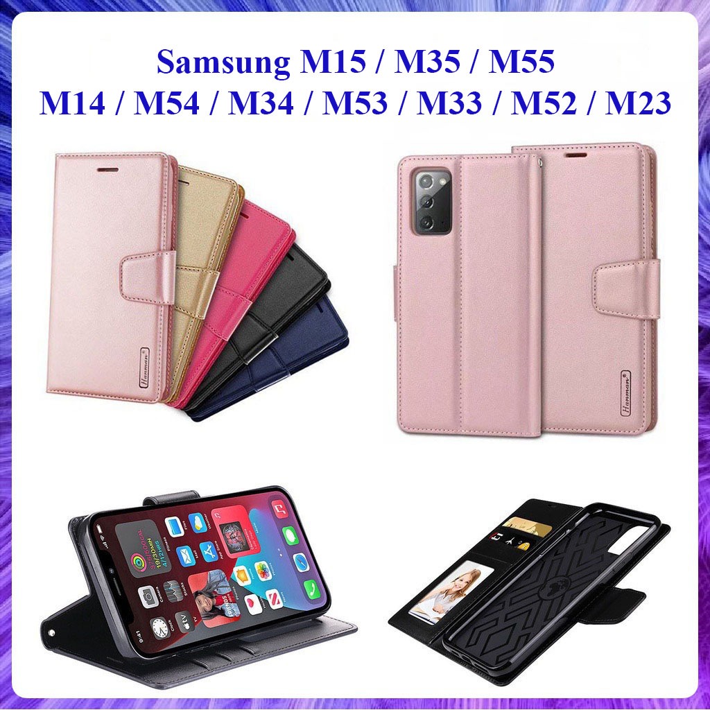 [Bao Xịn] Bao da dạng ví Samsung M15, M35, M55, M14, M54, M34, M53, M33, M52, M23 hiệu Hanman, ngăn 