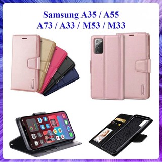 Bao da dạng ví Samsung A35, A55, A73 5G, A33 5G, M53, M33 5G hiệu Hanman có nắp gập, ngăn đựng thẻ ATM tiền tiện lợi