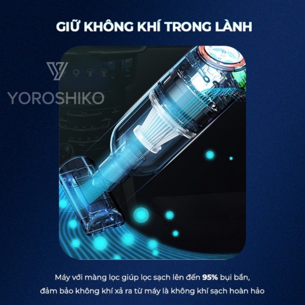 Máy hút bụi mini cầm tay Yoroshiko hút bụi giường nệm ô tô không dây lực hút 20000 Pa công xuất 120W Bảo Hành 12 Tháng | BigBuy360 - bigbuy360.vn