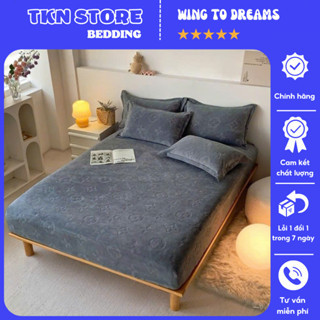 Bộ ga gối nỉ nhung dập vân LV cao cấp sang trọng, Ga giường vỏ gối nỉ bọc đệm chất liệu mềm mịn dữ ấm cho mùa thu đông