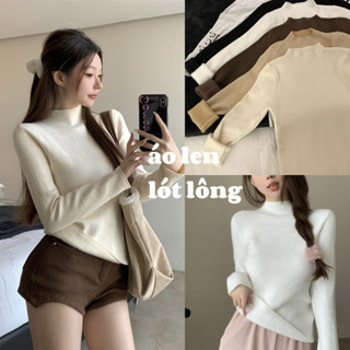 [ẢNH THÂT] Áo len lót lông giữ nhiệt cổ viền tròn chần bông siêu ấm màu trơn co giãn thoải mái thu đông