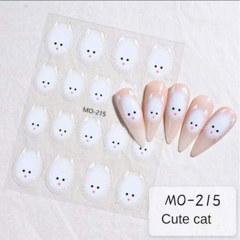 Sticker 5d mèo trắng dán móng/ sticker 5d mèo màu dán móng/ miếng dán móng 5d hình mèo trắng/ miếng 