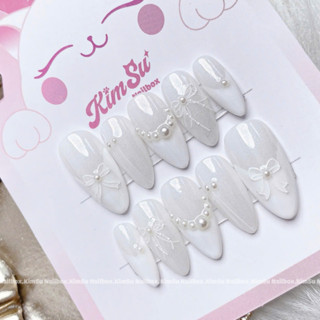 [M170] KimSu Nailbox trắng nơ nhũ tiểu thư
