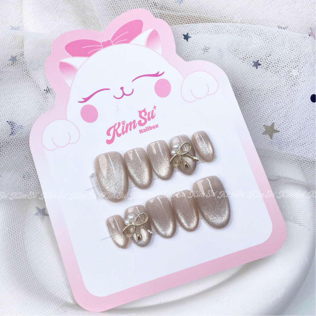 [M163] KimSu Nailbox thạch mắt mèo charm nơ