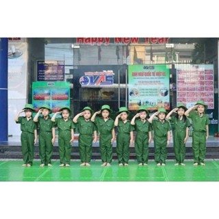 Bộ quần áo bộ đội mũ tai bèo cho bé áo ngắn quần dài - bé làm bộ đội