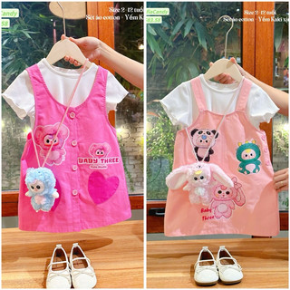(Top yếm bán chạy) (Không kèm túi) Set yếm kaki Baby three so hot 2 màu hồng sen và hồng cam, không thể thiếu bé gái
