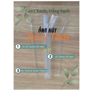 Set 10 CÁI ỐNG HÚT BẰNG THỦY TINH TRẮNG TRONG SUỐT TẶNG CỌ RỬA