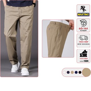 Quần kaki nam MAXTINO Cạp chun co giãn, dáng suông có dây rút, khóa kéo tiện lợi
