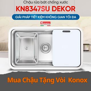 Chậu rửa bát chống xước Konox KN8347SU Dekor, Bồn rửa chén 1 hố lắp âm kích thước lớn