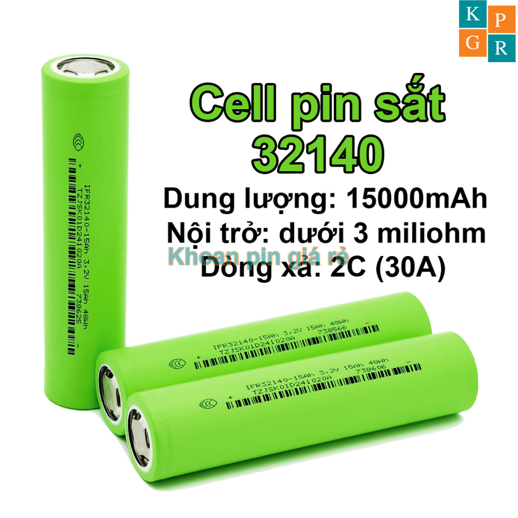 (Tặng Khung) Cell pin sắt IFR 32140 LiFePo4 3.2V 15AH 2C - Xả 30A
