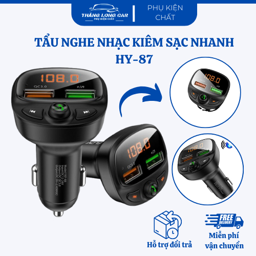 Tẩu Nghe Nhạc Bluetooth Kiêm Sạc Nhanh Huyndai HY-87 Sạc Pin, Nghe Điện Thoại,Tẩu Sạc Nhanh Cho Xe H