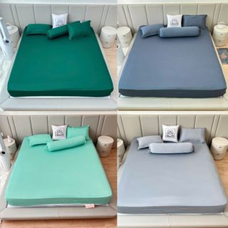 Bộ ga giường thun lạnh Hàn Quốc 4 món sẵn bo thun theo các kích thước chân đệm 20cm