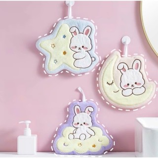 Khăn lau tay nhà bếp hoạt hình thỏ mặt trăng màu pastel xinh xắn 2 lớp siêu mềm mịn thấm hút tốt