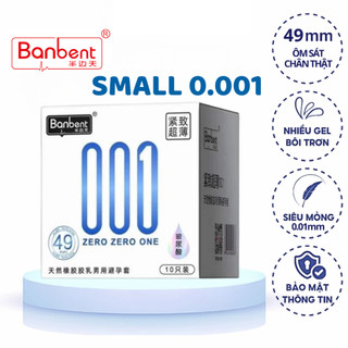  Bao cao su BANBENT SMALL ZERO ZERO ONE 001 size Nhỏ 49mm siêu mỏng hương thơm nhiều gel - Hộp 10 bao 