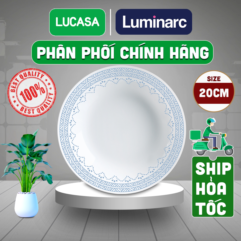 Đĩa Sâu Thủy Tinh Cường Lực Luminarc Diwali Geomatric Blue 20cm - L6538 | Phân Phối Chính Hãng